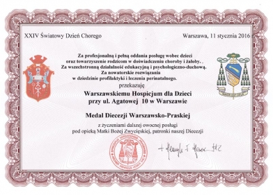 Fundacja WHD uhonorowana Medalem Diecezji Warszawsko-Praskiej - zdjęcie nr 1