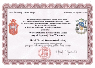 Fundacja WHD uhonorowana Medalem Diecezji Warszawsko-Praskiej